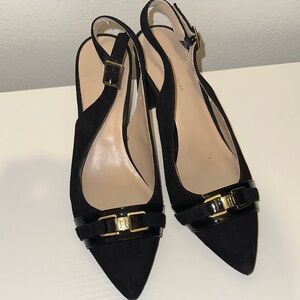 Tommy Hilfiger Black Slingback Heels with Gold Buckle